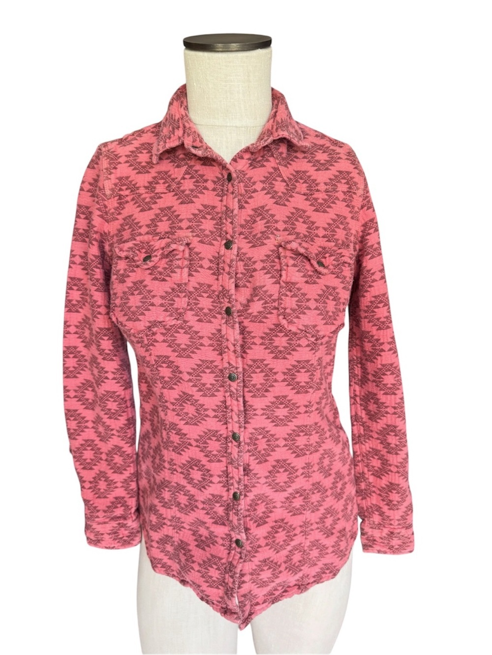 RYAN MICHAEL Apache Women’s Coral Print Western Metal Snap Front Top Sz S